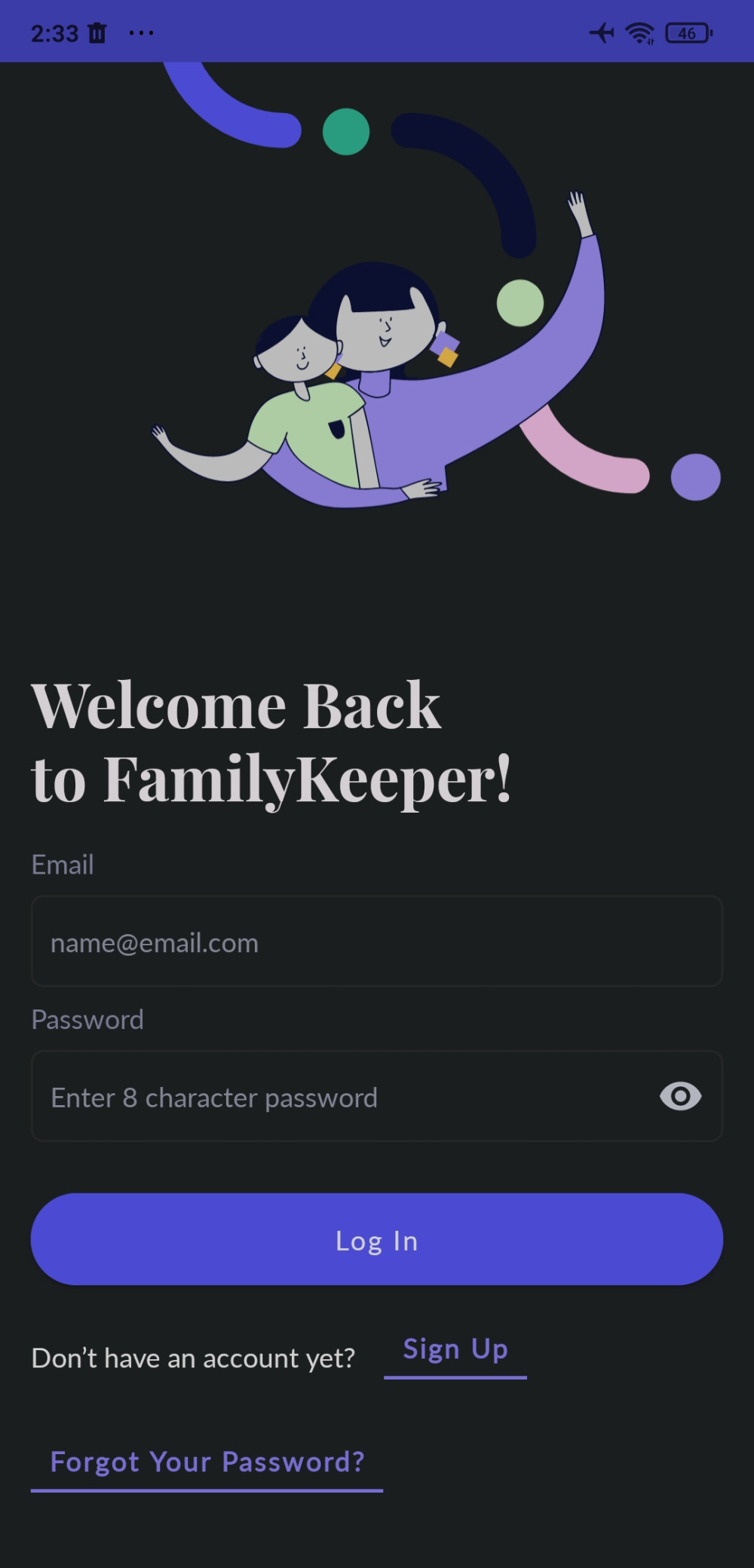 FamilyKeeper login screen